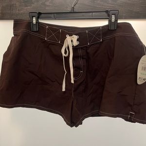 New dark brown swim shorts